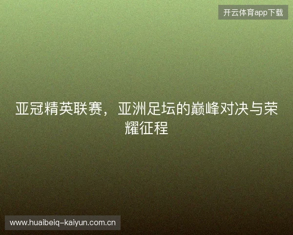 亚冠精英联赛，亚洲足坛的巅峰对决与荣耀征程